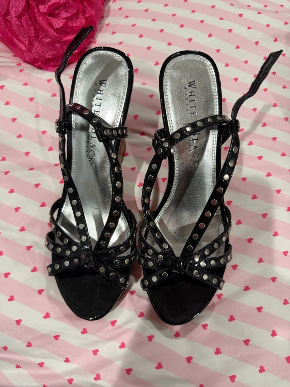White House Black Market Black Studded Strappy Heels